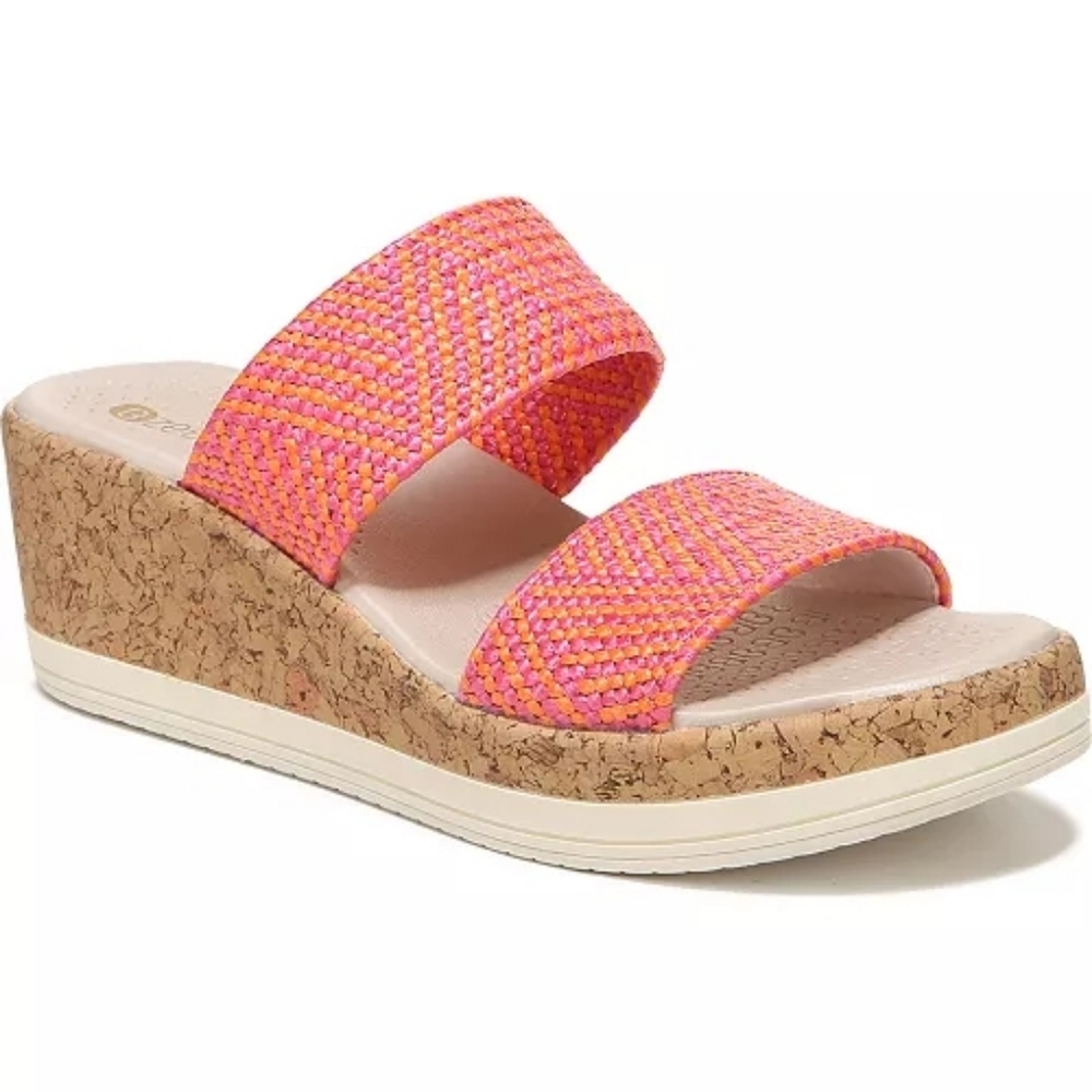 BZees Resort Washable Slide Sandals Pink Orange Wedge Sandals Sz 8.5 SH476
